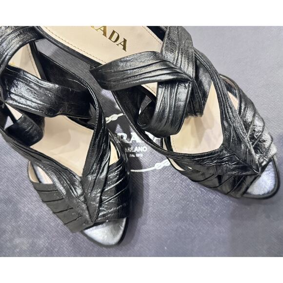 PRADA ANTIC SOFT NERO BLACK PLATFORM CRISS CROSS DRESSY SHOES SZ 41 10.5 - Picture 8 of 9